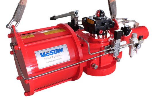 Dubbelwerkende pneumatische actuator met veerretour en kwartslag schotsok, met 830 71753 Nm koppel voor energiecentrales