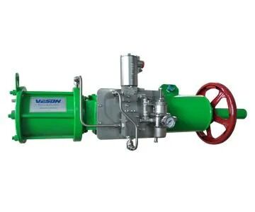 Dubbelwerkende pneumatische actuator met veerretour en kwartslag schotsok, met 830 71753 Nm koppel voor energiecentrales